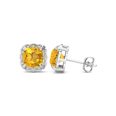 Superjeweler 2 Carat Cushion Cut Gemstone And Diamond Earrings In Sterling Silver In Gold