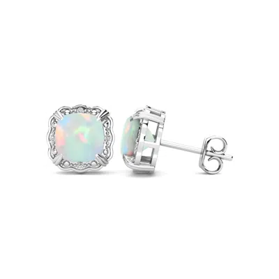 Superjeweler 2 Carat Cushion Cut Gemstone And Diamond Earrings In Sterling Silver In Purple