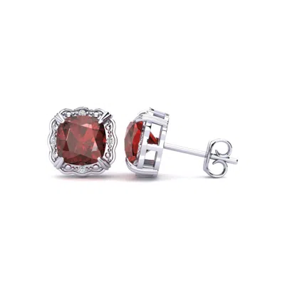 Superjeweler 2 Carat Cushion Cut Gemstone And Diamond Earrings In Sterling Silver In Red