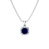 Superjeweler 2 Carat Cushion Cut Gemstone And Diamond Necklace In Sterling Silver With 18 Inch Chain In Blue