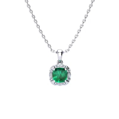 Superjeweler 2 Carat Cushion Cut Gemstone And Diamond Necklace In Sterling Silver With 18 Inch Chain In Gold