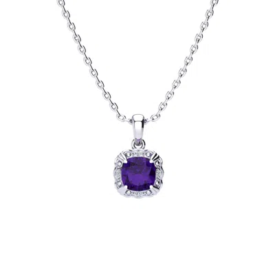 Superjeweler 2 Carat Cushion Cut Gemstone And Diamond Necklace In Sterling Silver With 18 Inch Chain In Green
