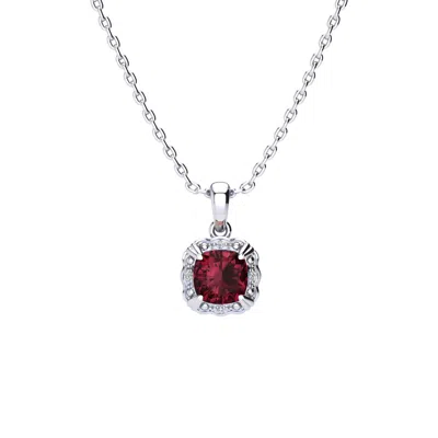 Superjeweler 2 Carat Cushion Cut Gemstone And Diamond Necklace In Sterling Silver With 18 Inch Chain In Metallic