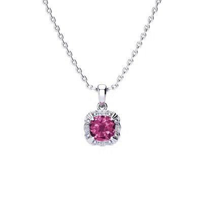 Superjeweler 2 Carat Cushion Cut Gemstone And Diamond Necklace In Sterling Silver With 18 Inch Chain In Multi
