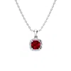 Superjeweler 2 Carat Cushion Cut Gemstone And Diamond Necklace In Sterling Silver With 18 Inch Chain In Pink