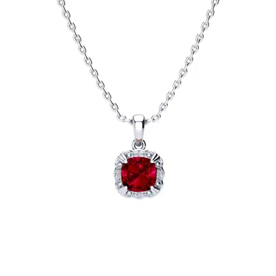 Superjeweler 2 Carat Cushion Cut Gemstone And Diamond Necklace In Sterling Silver With 18 Inch Chain In Pink