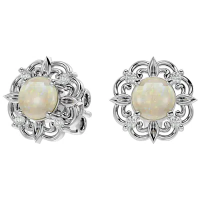 Superjeweler 2 Carat Gemstone And Diamond Antique Stud Earrings In Sterling Silver In Beige