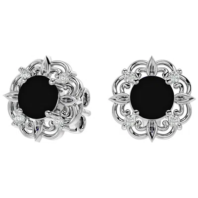 Superjeweler 2 Carat Gemstone And Diamond Antique Stud Earrings In Sterling Silver In Black
