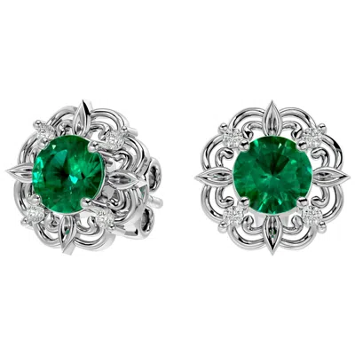 Superjeweler 2 Carat Gemstone And Diamond Antique Stud Earrings In Sterling Silver In Gold