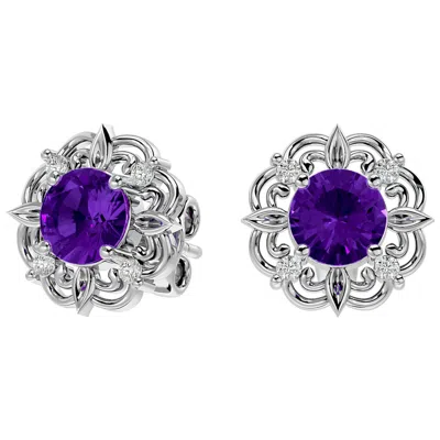 Superjeweler 2 Carat Gemstone And Diamond Antique Stud Earrings In Sterling Silver In Green