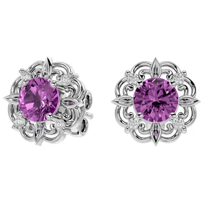 Superjeweler 2 Carat Gemstone And Diamond Antique Stud Earrings In Sterling Silver In Multi