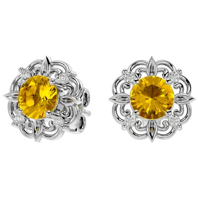 Superjeweler 2 Carat Gemstone And Diamond Antique Stud Earrings In Sterling Silver In Orange
