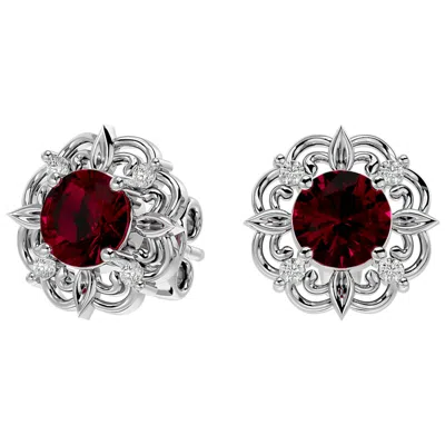 Superjeweler 2 Carat Gemstone And Diamond Antique Stud Earrings In Sterling Silver In Pink