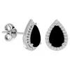Superjeweler 3 Carat Pear Shape Gemstone And Halo Diamond Earrings In Sterling Silver In Black