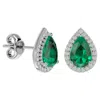 Superjeweler 3 Carat Pear Shape Gemstone And Halo Diamond Earrings In Sterling Silver In Gold