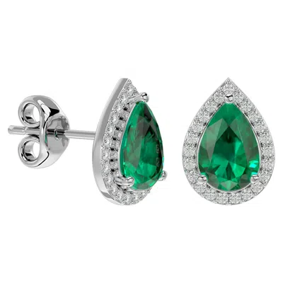 Superjeweler 3 Carat Pear Shape Gemstone And Halo Diamond Earrings In Sterling Silver In Gold