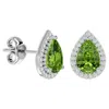 Superjeweler 3 Carat Pear Shape Gemstone And Halo Diamond Earrings In Sterling Silver In Green