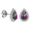 Superjeweler 3 Carat Pear Shape Gemstone And Halo Diamond Earrings In Sterling Silver In Multi