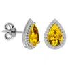 Superjeweler 3 Carat Pear Shape Gemstone And Halo Diamond Earrings In Sterling Silver In Orange