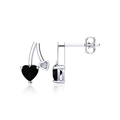 Superjeweler 3/4 Carat Gemstone And Diamond Heart Earrings In Sterling Silver In Black