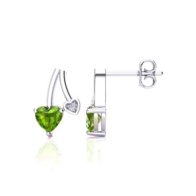 Superjeweler 3/4 Carat Gemstone And Diamond Heart Earrings In Sterling Silver In Green