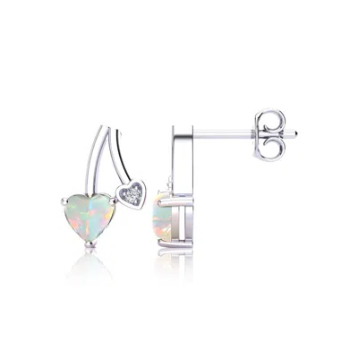 Superjeweler 3/4 Carat Gemstone And Diamond Heart Earrings In Sterling Silver In Purple