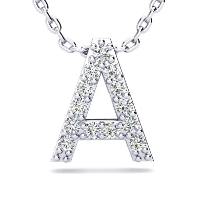 Superjeweler Block Initial Necklace In Sterling Silver With Real Diamonds, With Free 18 Inch Chain
