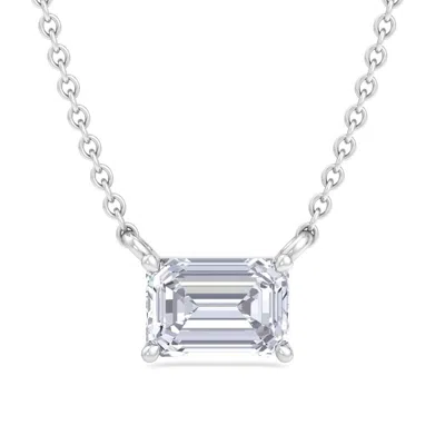 Superjeweler Emerald Cut Lab Grown Diamond Pendant Necklace In 14k White Or Yellow Gold - 1/4 To 7 Carat Total We In Multi