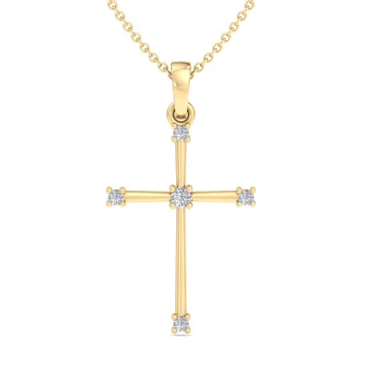 Superjeweler Thydiamond 0.06 Carat Slim Diamond Cross Necklacen In Sterling Silver Or Yellow Gold, 18 Inches