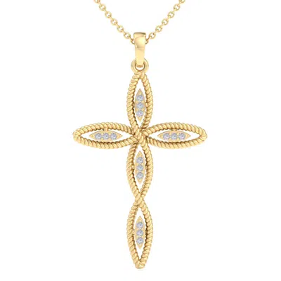 Superjeweler Thydiamond 0.08 Carat Diamond Cross Necklace With Ornate Design In Sterling Silver Or Yellow Gold, 1