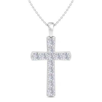 Superjeweler Thydiamond 0.15-1/2 Carat Total Weight Diamond Cross Necklace In Sterling Silver Or Yellow Gold, 18  In Multi