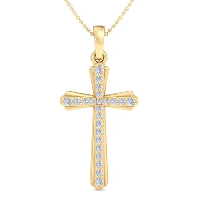 Superjeweler Thydiamond 0.15 Carat Diamond Cross Necklace In Sterling Silver Or Yellow Gold, 18 Inches