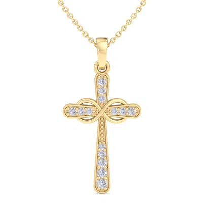 Superjeweler Thydiamond 0.15 Carat Diamond Cross Necklace With Filigree In Sterling Silver Or Yellow Gold, 18 Inc