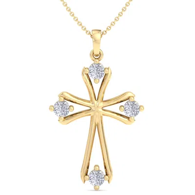 Superjeweler Thydiamond 0.40 Carat Diamond Cross Necklace In Sterling Silver Or Yellow Gold, 18 Inches