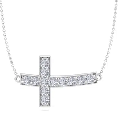 Superjeweler Thydiamond 1 1/5 Carat Diamond Sideways Cross Necklace In Sterling Silver Or Yellow Gold, 18 Inches