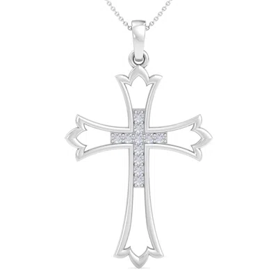 Superjeweler Thydiamond 1/10 Carat Diamond Cross Necklace In Sterling Silver Or Yellow Gold, 18 Inches