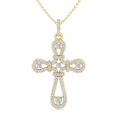 Superjeweler Thydiamond 1/2-1 Carat Total Weight Diamond Cross Necklace In Sterling Silver Or Yellow Gold, 18 Inc