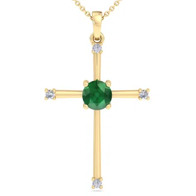 Superjeweler Thydiamond 1/2 Carat Emerald, Ruby Or Sapphire And Diamond Cross Necklace In Sterling Silver Or Yell In Green