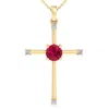 Superjeweler Thydiamond 1/2 Carat Emerald, Ruby Or Sapphire And Diamond Cross Necklace In Sterling Silver Or Yell In Pink