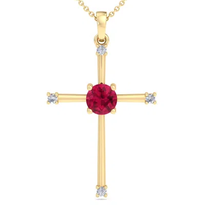 Superjeweler Thydiamond 1/2 Carat Emerald, Ruby Or Sapphire And Diamond Cross Necklace In Sterling Silver Or Yell In Pink