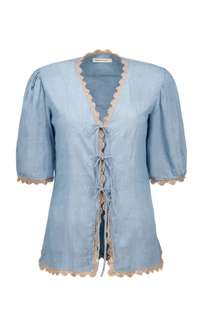 Supernaturae Agata And Elsa Cotton Top & Shorts Set In Blue