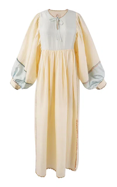 Supernaturae Serafina Spring Cloud Linen Maxi Dress In Blue