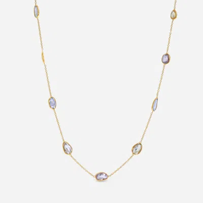 Superoro 18k Yellow Gold, Multi Sapphire 4.50ct. Tw. Princess Necklace In Blue