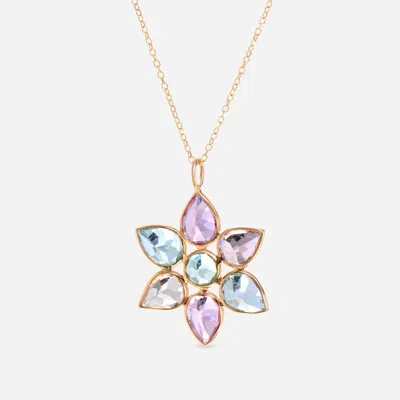 Superoro 18k Yellow Gold, Multi Tourmaline Pendant Necklace In Pink