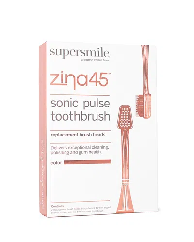 Supersmile Zina45 Sonic Pulse Toothbrush Chrome Rose Gold Replacement Heads 2 Pack Set In Pink