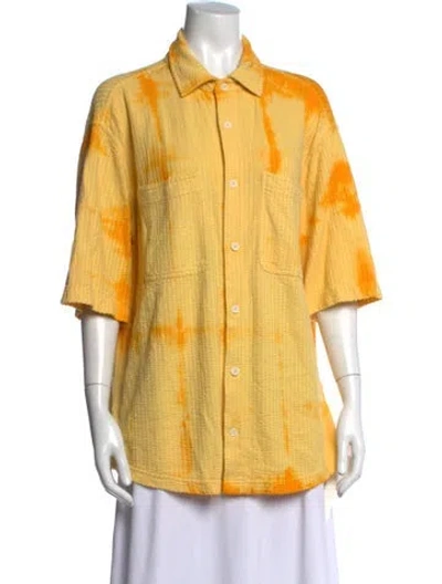 Pre-owned Supervsn Tie-dye Print Short Sleeve Button-up Top In Yellow
