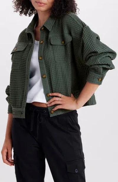 Supplies By Union Bay Waffle Knit Crop Shirt Jacket In Fatigue Green