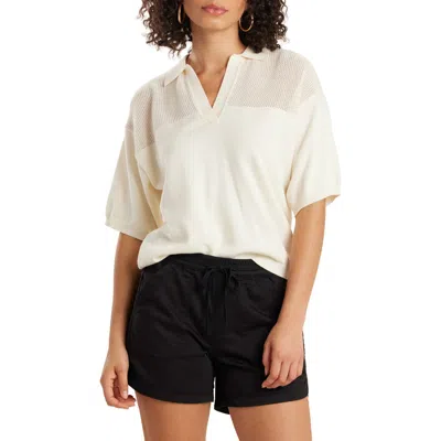 Supplies By Unionbay Thea Johnny Collar Short Sleeve Sweater In Muslin
