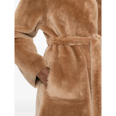 Suprema X Eraldo Belted Shearling Coat In Brown