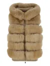 Suprema Hooded Fur-panel Vest In Neutral